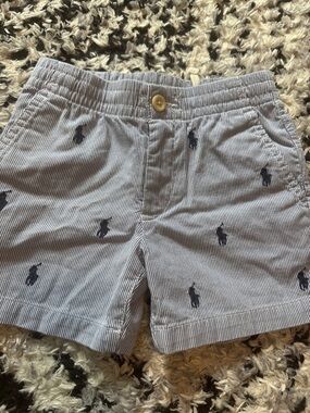 Ralph Lauren Navy Embroidered Polo Striped Kids Shorts